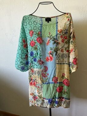 SHANA Multi Floral Patchwork Long Sleeve Tunic XL-2X